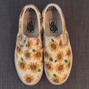 Sunflower print slip on Vans